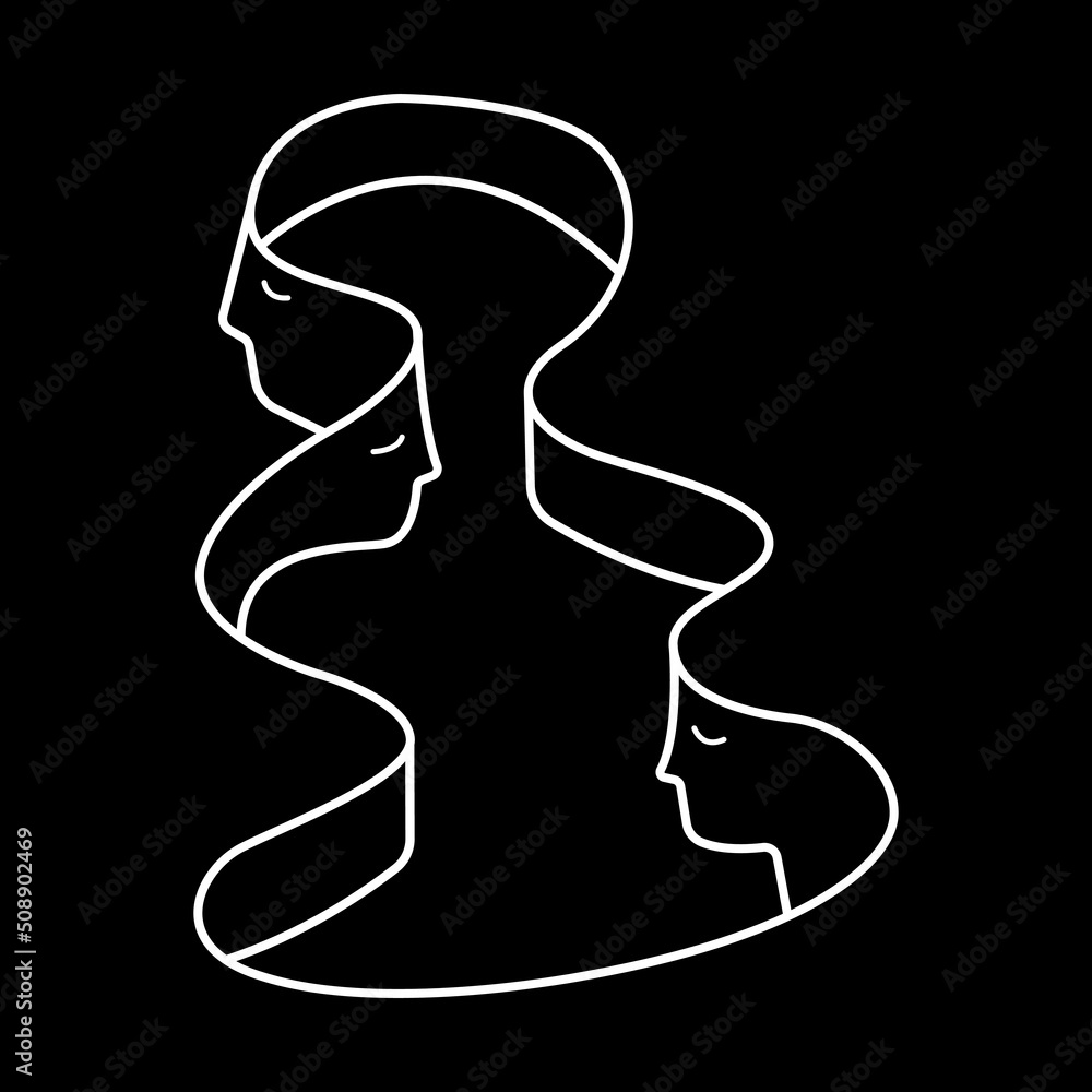 Abstract minimal faces. Continuous line art. One line drawing. Black