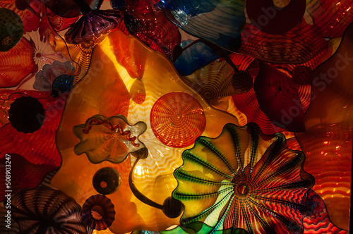 Colorful glass sculpture of sea creations at the Seattle Center, Seattle, USA