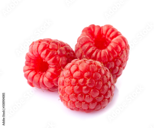 Raspberries closeup isolated on white background 