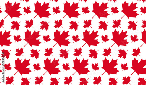 Seamless pattern background with maple leaf icon from National flag of Canada. Vector backdrop patriotic design for Canada day, Canada holidays.