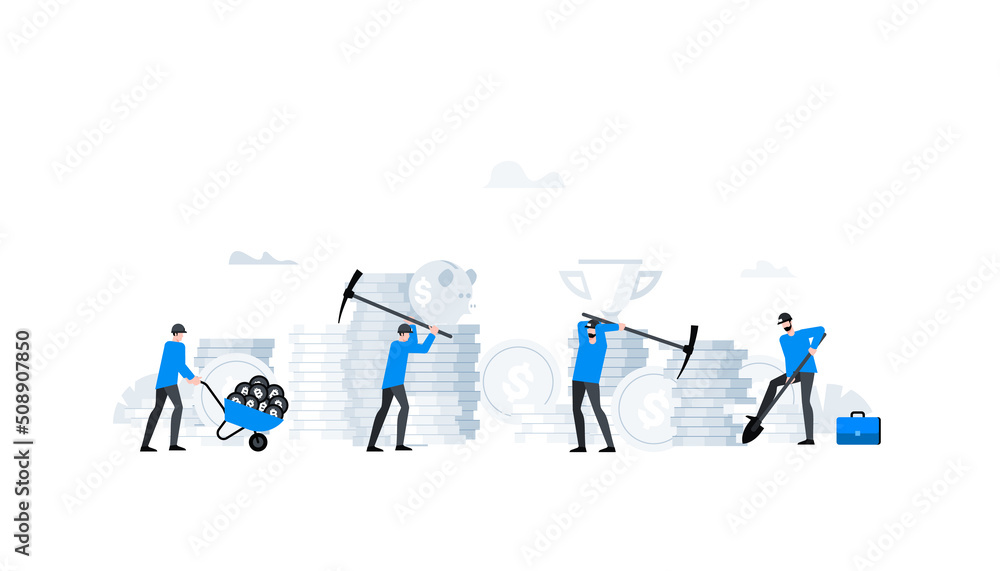 Flat vector illustration. Animation ready duik friendly vector. Conceptual business story. Cryptocurrency exchange, blockchain technology, bitcoin, cryptocurrency mining, digital money market.