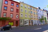 Colorful facades of apartment houses at City of Basel on a sunny spring day. Photo taken May 11th, 2022, Basel, Switzerland.
