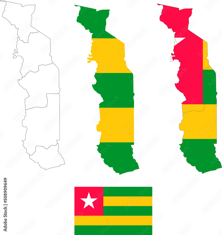 Fototapeta premium Set of territories of the country with the flag of Togo