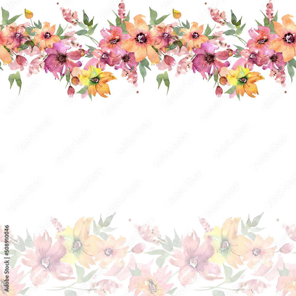 Red and yellow watercolor flowers. Hand painted high quality illustration Red and yellow watercolor flowers. Hand painted high quality illustration