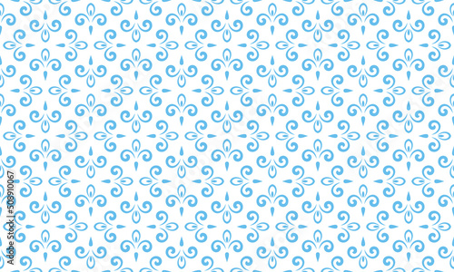 Flower geometric pattern. Seamless vector background. White and blue ornament