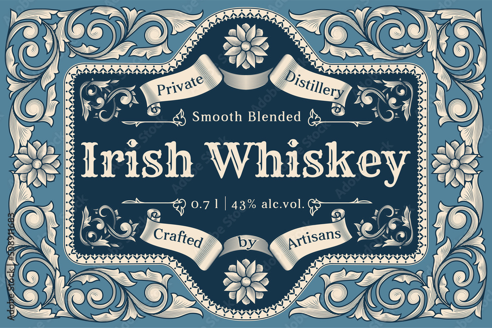 Irish whiskey - ornate vintage decorative label