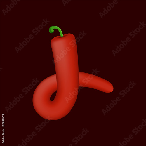 4 number made of red chilli pepper. Isolated vegetable vector organic typeface for farm design elements, restaurant menu and more