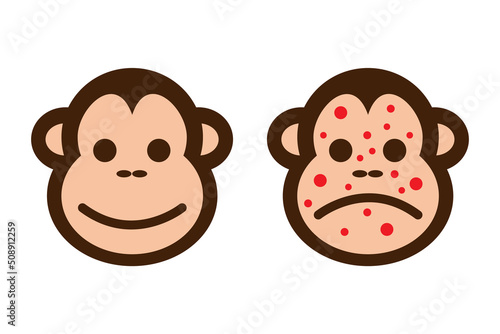 Cartoon monkey virus or monkey pox. Infectious disease. Monkey face. Vector symbol or smallpox monkey icon.