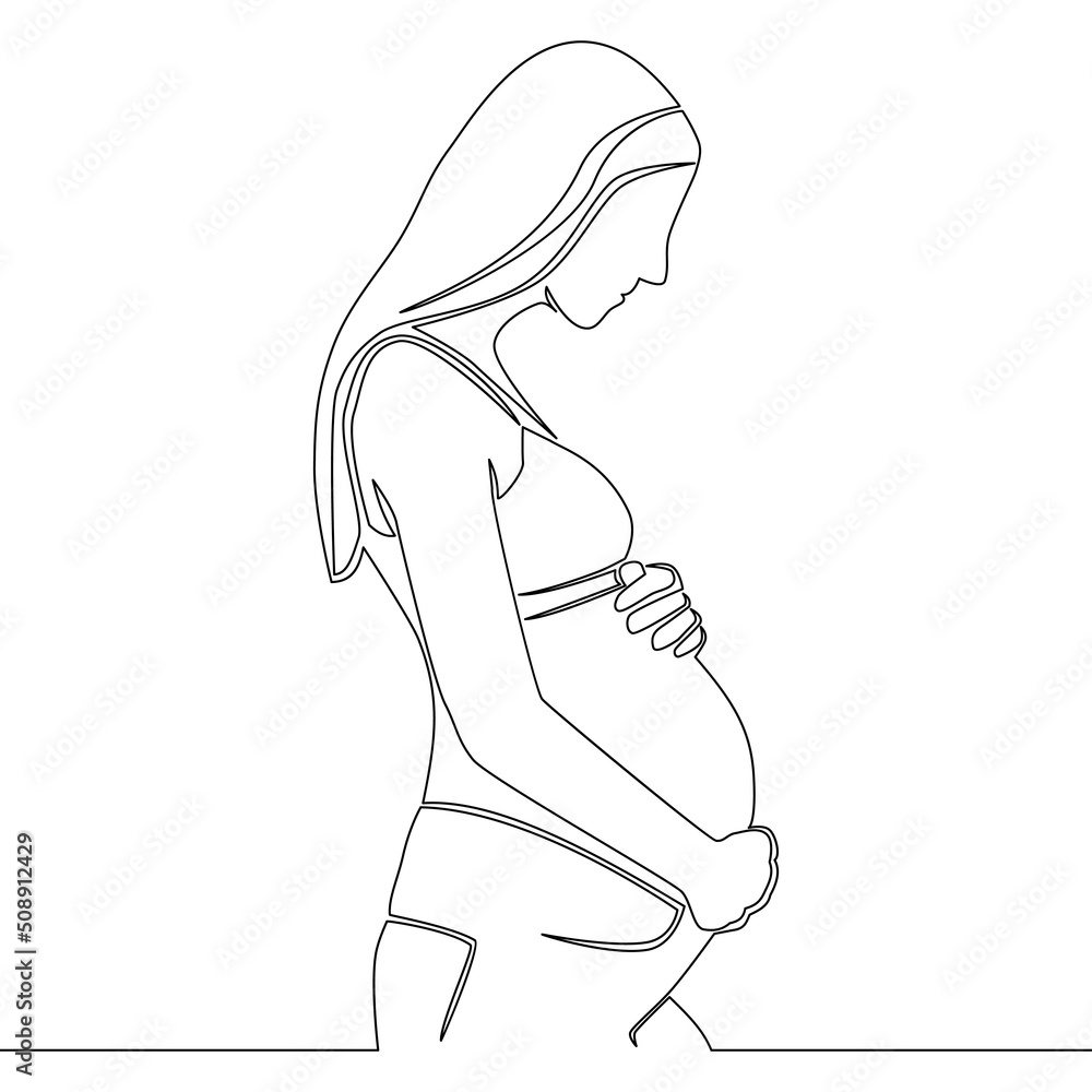 Continuous line drawing Pregnant Woman Mother concept Stock Vector