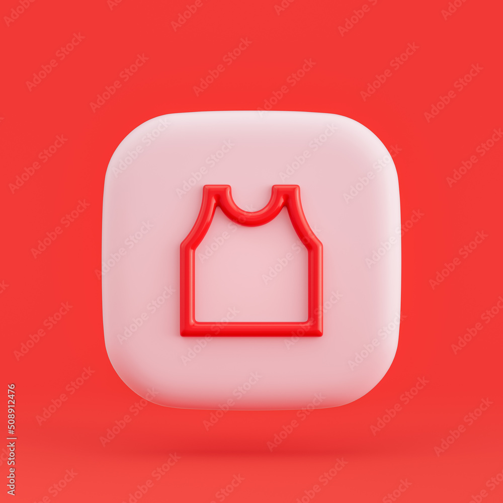 Clothing icon, vest 3d icon button in red background, 3d rendering Clothing icon, vest 3d icon button in red background, 3d rendering