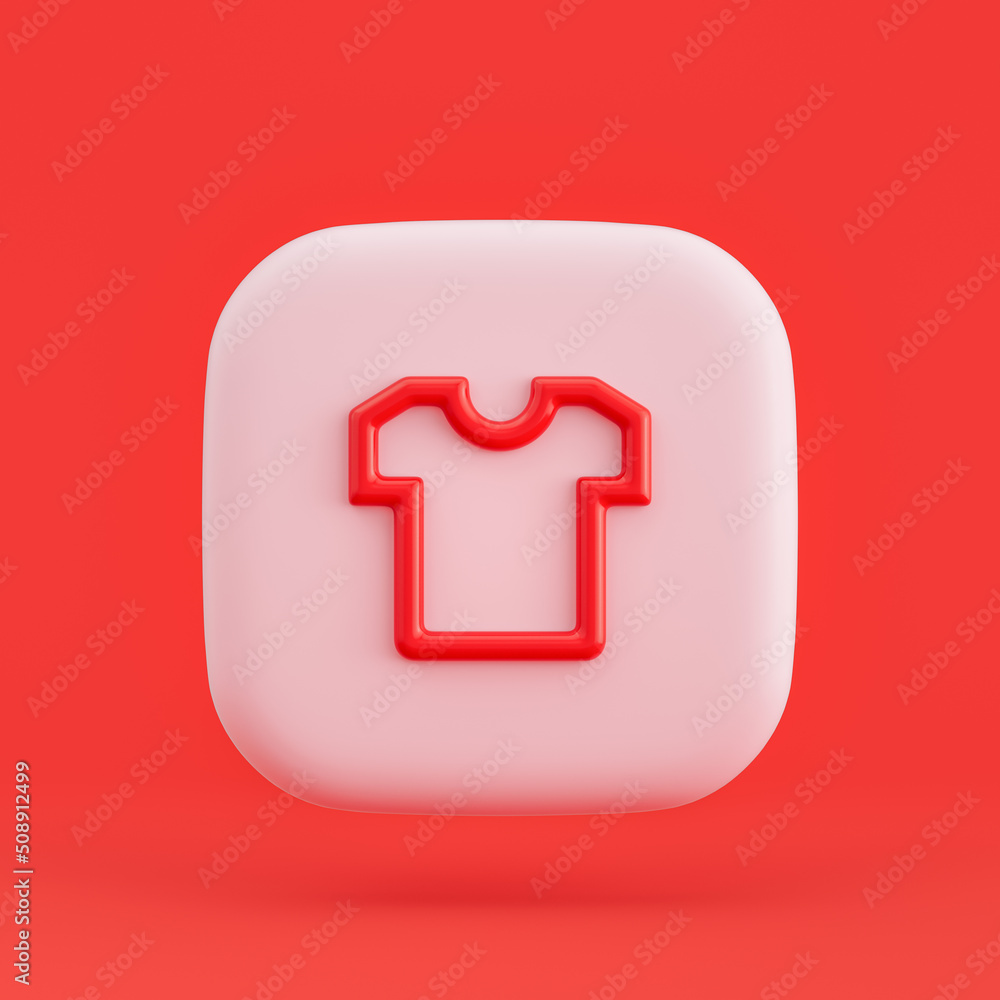 Clothing icon, tshirt 3d icon button in red background, 3d rendering Clothing icon, tshirt 3d icon button in red background, 3d rendering