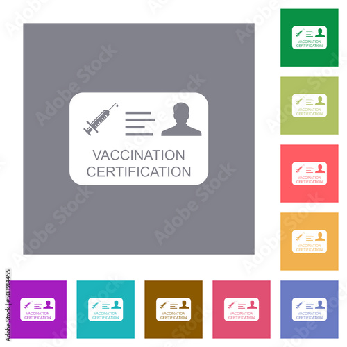 Vaccination certification square flat icons