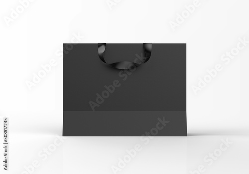 Black paper bag mockup on white background, template for graphic designers presentations and portfolios. 3D rendering.