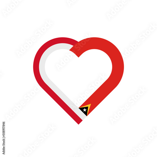 unity concept. heart ribbon icon of indonesia and east timor flags. vector illustration isolated on black background