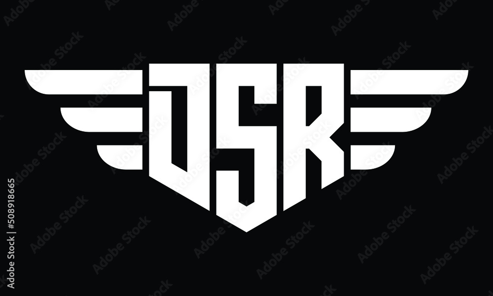 DSR three letter logo, creative wings shape logo design vector template ...