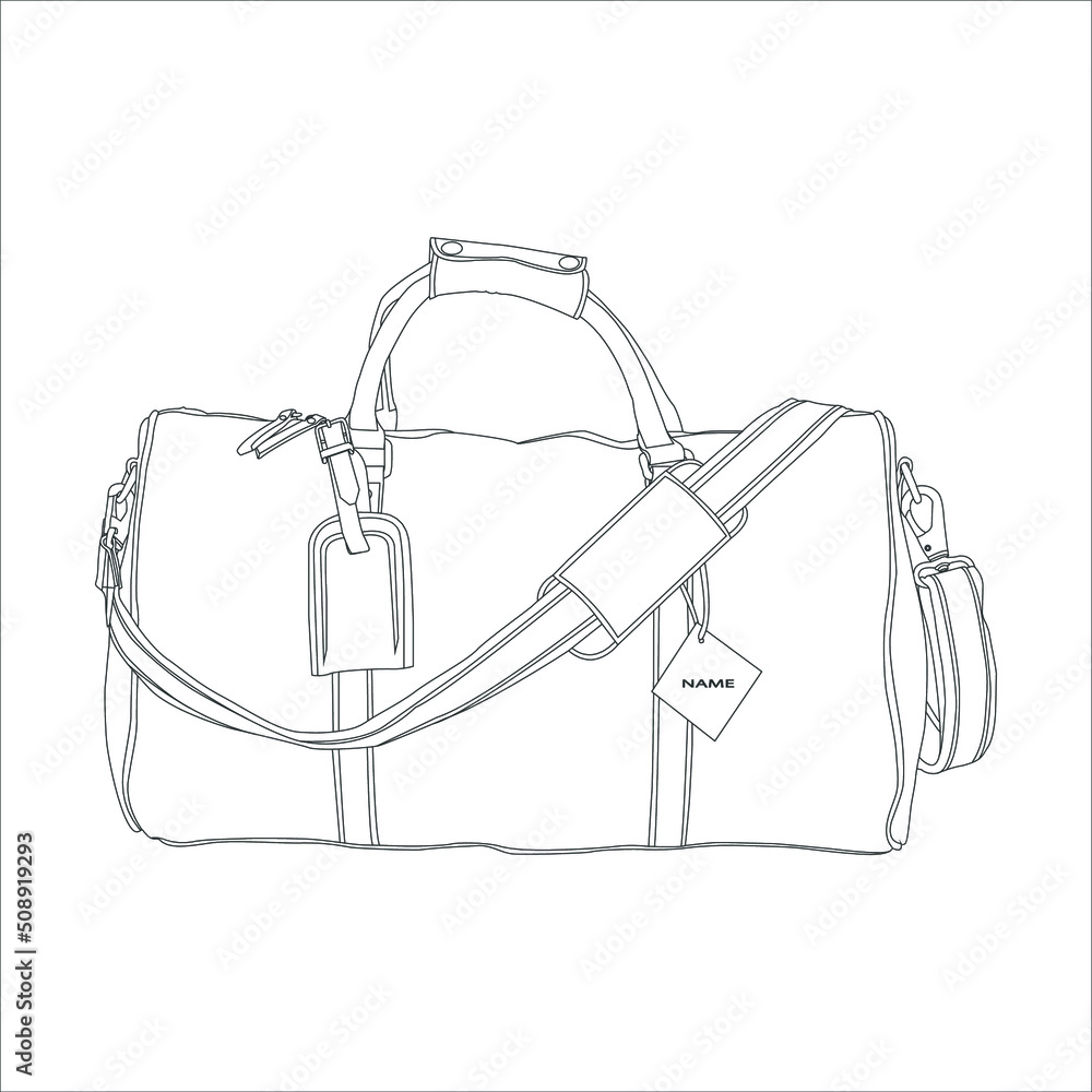 Obraz premium line art travel bag with white background, Men's Leather Duffel Bags, Weekender bag.