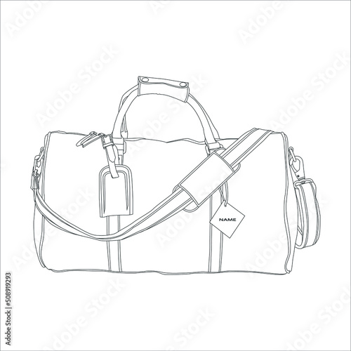 line art travel bag with white background, Men's Leather Duffel Bags, Weekender bag.