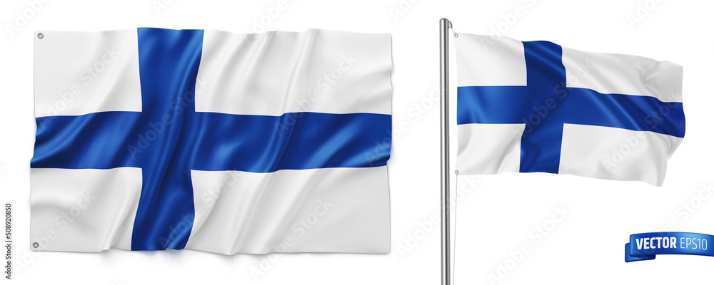 Εκτύπωση καμβά Vector realistic illustration of Finnish flags on a white background