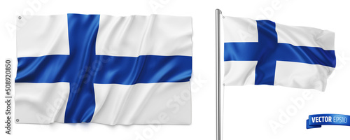 Vector realistic illustration of Finnish flags on a white background.
