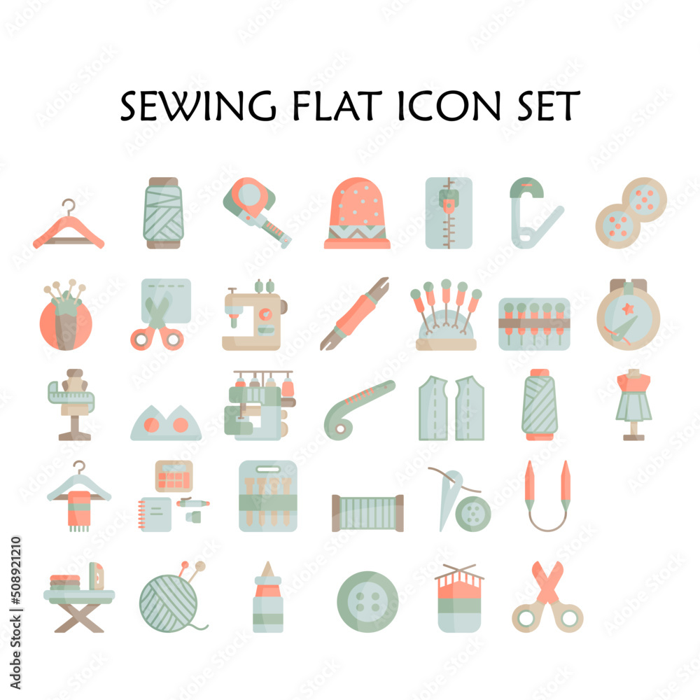 Set of sewing flat icons. Sewing icons set flat style.