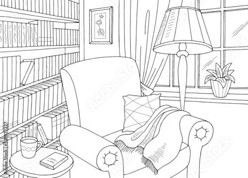 Living room graphic black white home interior sketch illustration vector 
