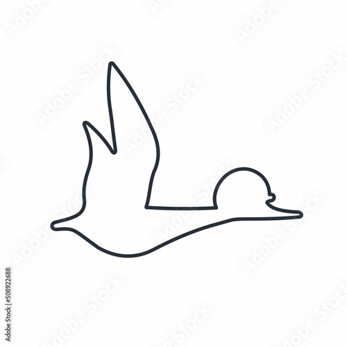 Flying bird in a helmet. Fighting duck. Vector linear icon isolated on white background