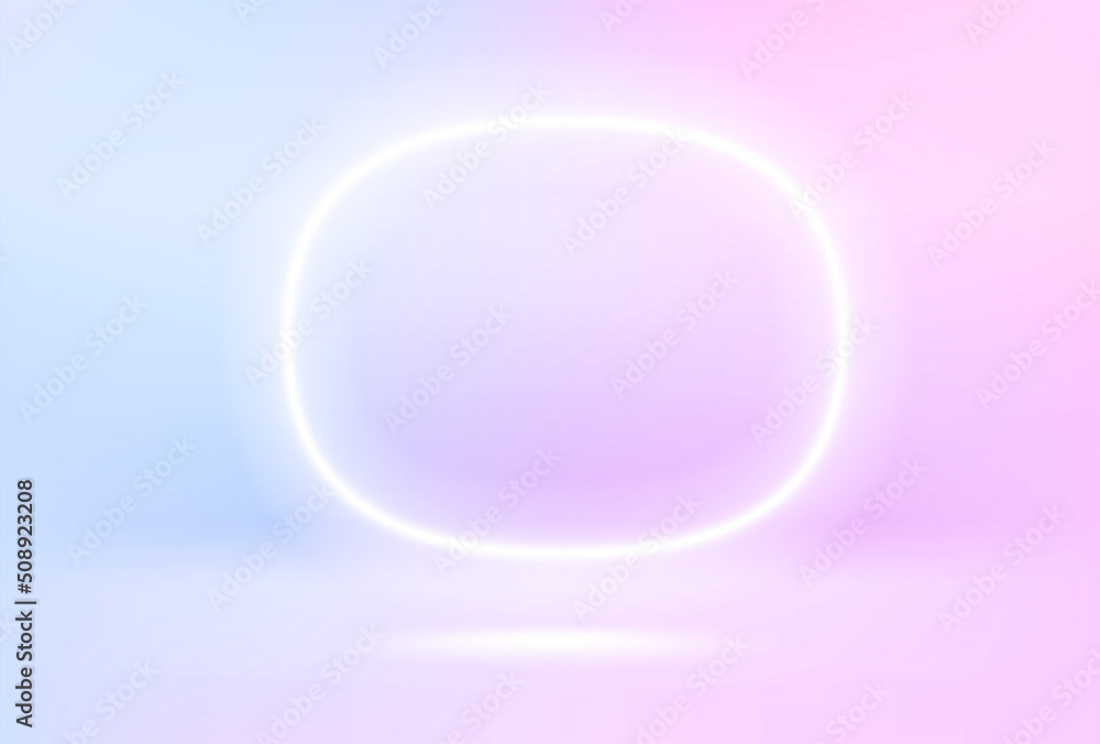 Illuminated room with round vivid neon light. Realistic vector 3d illustration Illuminated room with round vivid neon light. Realistic vector 3d illustration