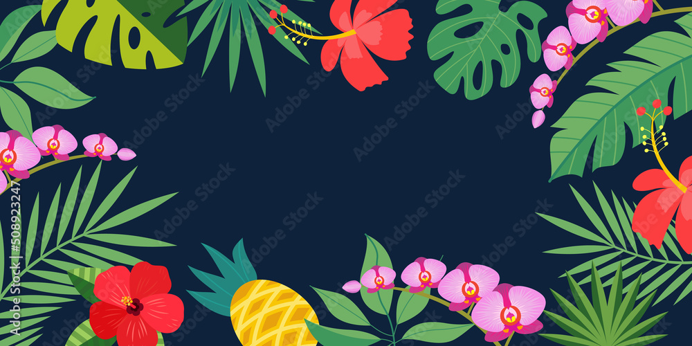 Bright tropical background with empty space for text. Vector illustration.