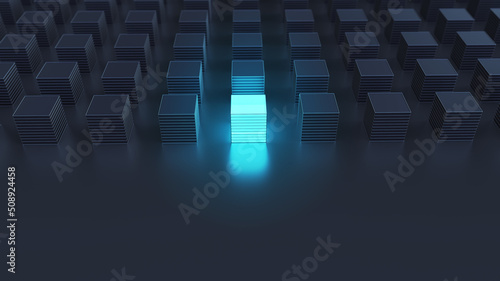 glowing cube among other dark ones