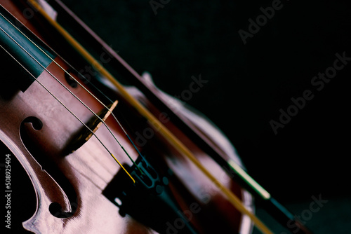 Violin vintage musical instrument of orchestra taken with natural light