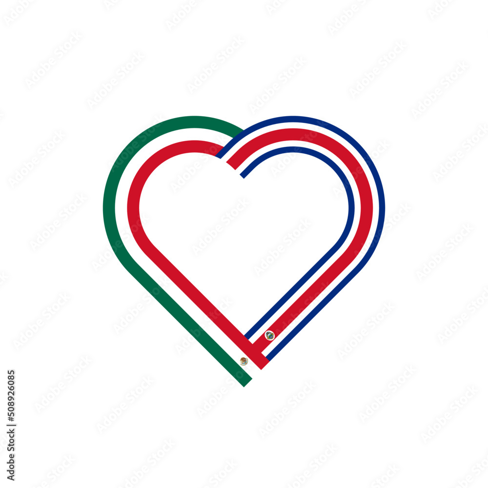 unity concept. heart ribbon icon of mexico and costa rica flags. vector illustration isolated on white background unity concept. heart ribbon icon of mexico and costa rica flags. vector illustration isolated on white background
