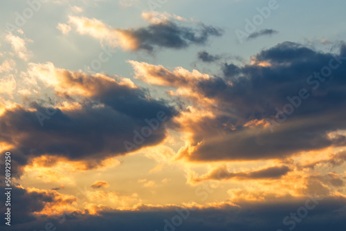 Fototapeta Naklejka Na Ścianę i Meble -  dramatic sky at sunset. beautiful cloud formations in evening light