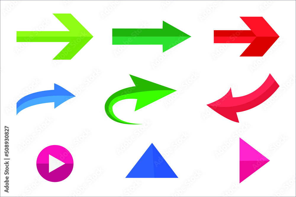 Directional arrows set in many colors and shapes vector Directional arrows set in many colors and shapes vector