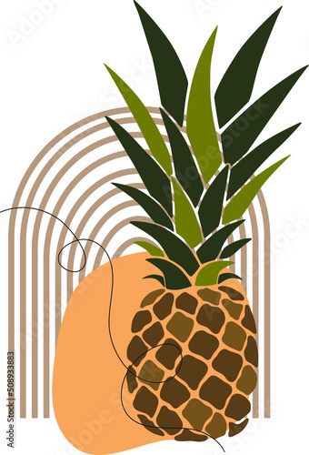 Tropical fruits poster. Fruits set. Lemon, orange, pineapple. Flat illustration.