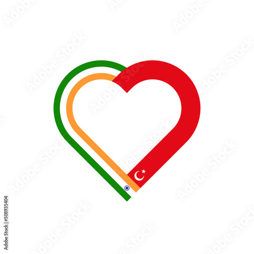 unity concept. heart ribbon icon of india and turkey flags. vector illustration isolated on white background