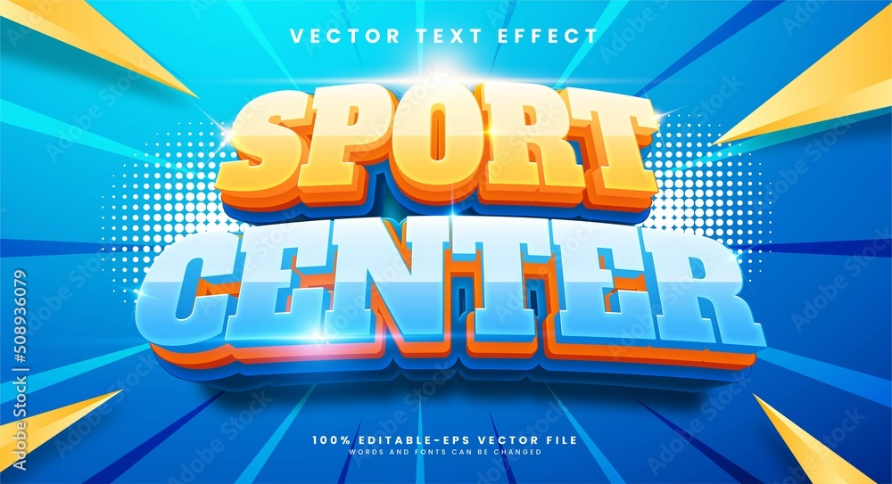 Sport center 3d editable text effect, suitable for sport themes.
