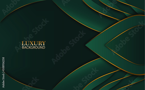 abstract green and gold lines with decorative wave shapes luxury background