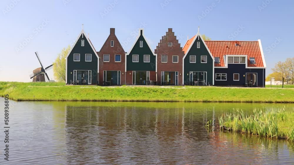 Volendam, Netherlands. 4k timelapse of colored houses of the marine park in Volendam. North Holland. Volendam, Netherlands. 4k timelapse of colored houses of the marine park in Volendam. North Holland.