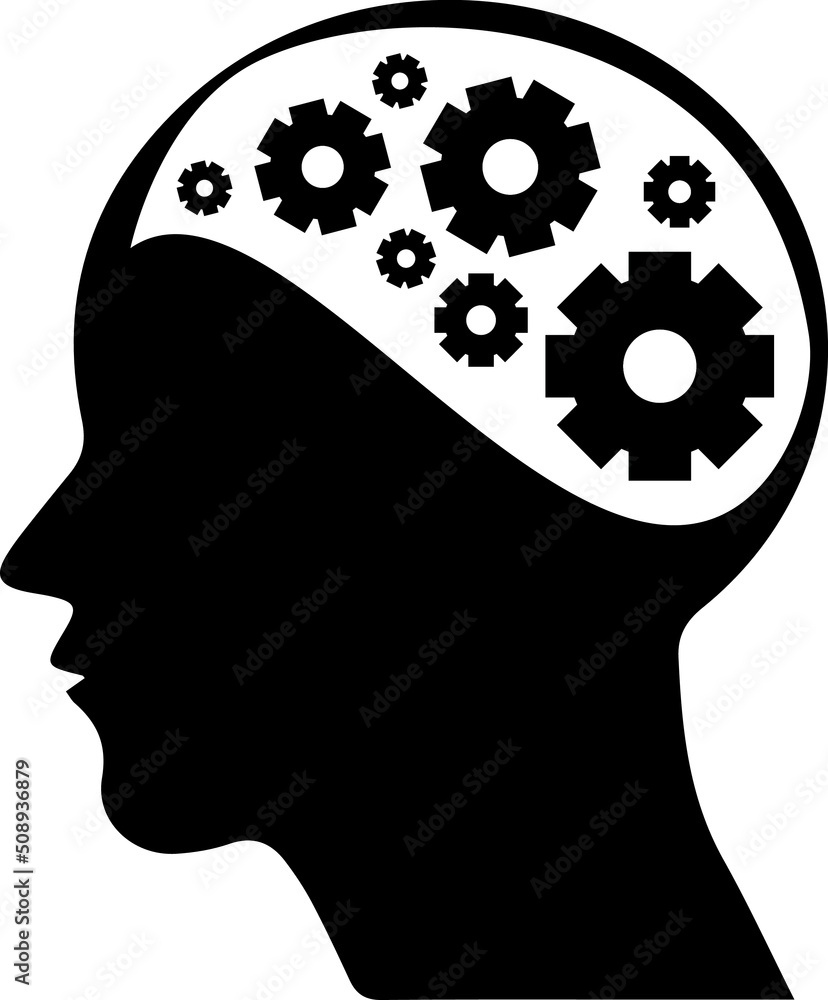human head silhouette with wheels. human head with gears and cogs ...