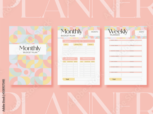 Minimalist Financial planner monthly,weekly,budget. Vintage planner, templates collection set of vector A4 and US Letter Ai, RGB/CMYK	
