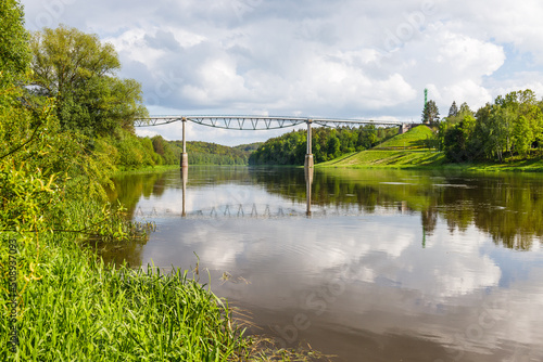 White Rose pedestrian bridge over the river of Nemunas. Alytus, Lithuania