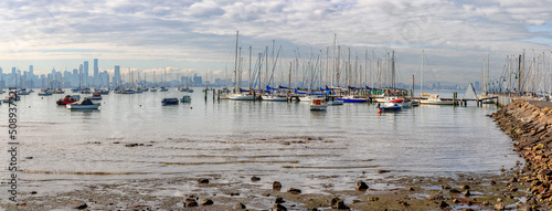 View of Melbourne from next to the Ferguson St Pier at Williamstown photo