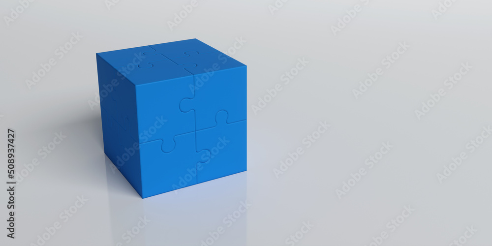 Fototapeta premium 3d rendering of a cube made of puzzle pieces