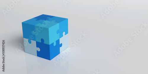 3d rendering of a cube made of puzzle pieces