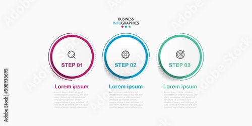 Modern business Infographic design template Vector with icons and 3 options or steps. Can be used for process diagram, presentations, workflow layout, banner, flow chart, info graph