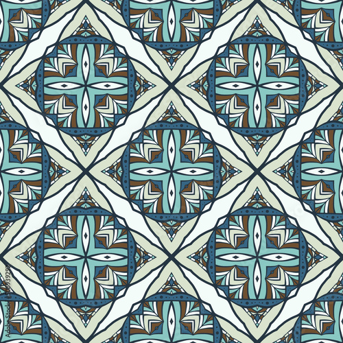Seamless pattern for traditional arabic and indian pottery tiling, fabric, wall interior, cloth. Decor tile, texture print, mosaic oriental ornament.