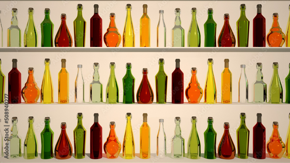 Set of wine and brandy bottles. isolated on white background. Alcoholic containers of different colors. Counter, showcase, booze, cocktails, drink. Set of wine and brandy bottles. isolated on white background. Alcoholic containers of different colors. Counter, showcase, booze, cocktails, drink.
