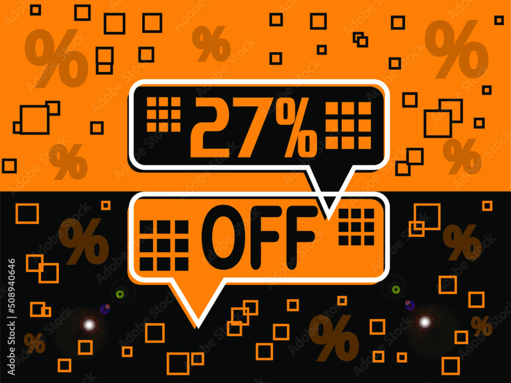 27% special offer. Banner com super desconto 27% in black and orange. 27% special offer. Banner com super desconto 27% in black and orange.