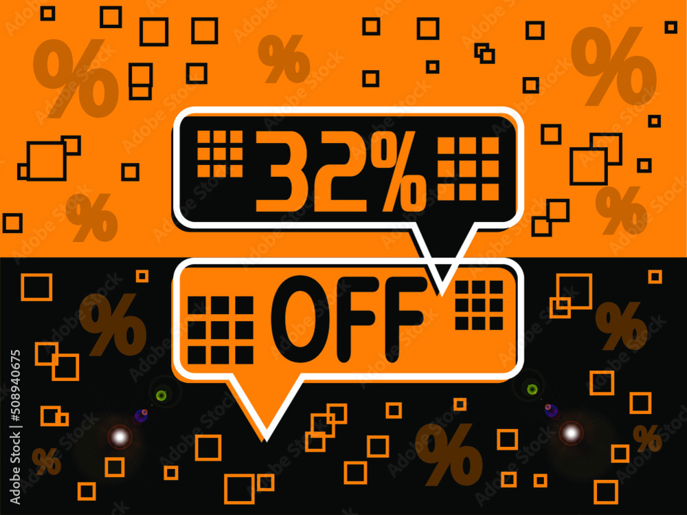 32% special offer. Banner com super desconto 32% in black and orange. 32% special offer. Banner com super desconto 32% in black and orange.