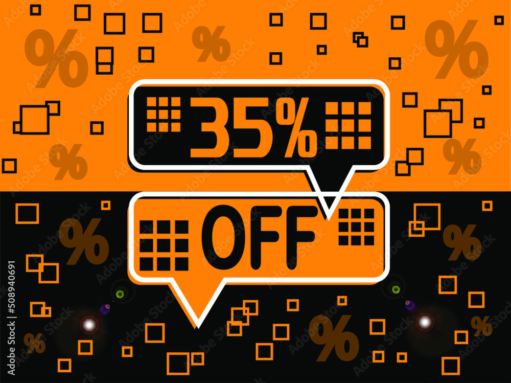 35% special offer. Banner com super desconto 35% in black and orange. 35% special offer. Banner com super desconto 35% in black and orange.